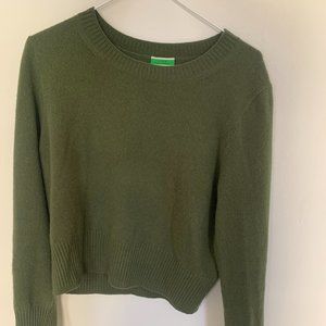 J. Crew Cropped Cashmere Crewneck Sweater in Olive Green (Nearly New!)